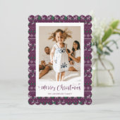 Traditionelles Lila grünes Foto Frohe Weihnachten (Stehend Vorderseite)