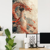 Traditionelles Mädchen vor dem roten Poster (Heimbüro)