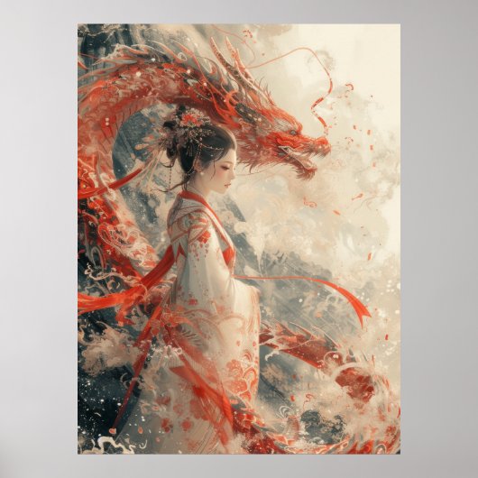 Traditionelles Mädchen vor dem roten Poster (Vorne)