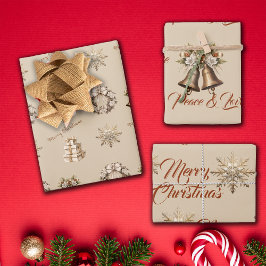 Traditionelles Merry Christmas Antique Gold Geschenkpapier Set