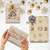 Traditionelles Merry Christmas Antique Gold Geschenkpapier Set