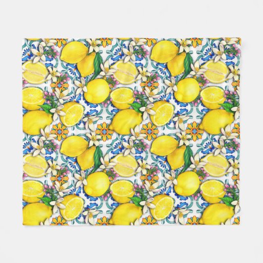 Traditionelles Mittelmeer-Muster mit Zitronen Fleecedecke (Vorderseite (Horizontal))