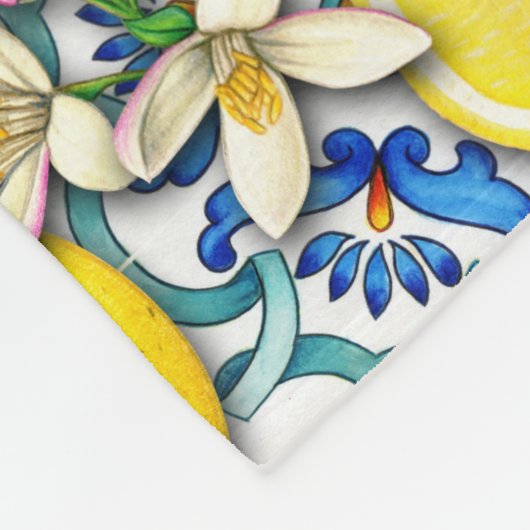 Traditionelles Mittelmeer-Muster mit Zitronen Fleecedecke (Ecke)