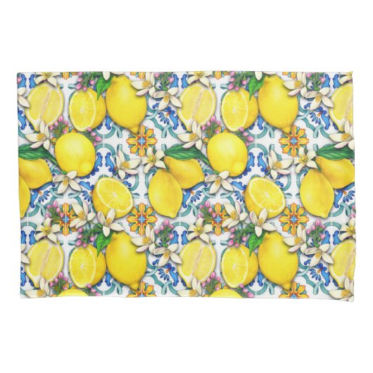 Traditionelles Mittelmeer-Muster mit Zitronen Kissenbezug (Vorderseite)