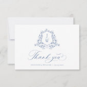 Traditionelles Monogram Wappen Blue Elegant Weddin Dankeskarte (Vorderseite)