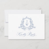 Traditionelles Monogram Wappen Blue Elegant Weddin RSVP Karte (Vorderseite)