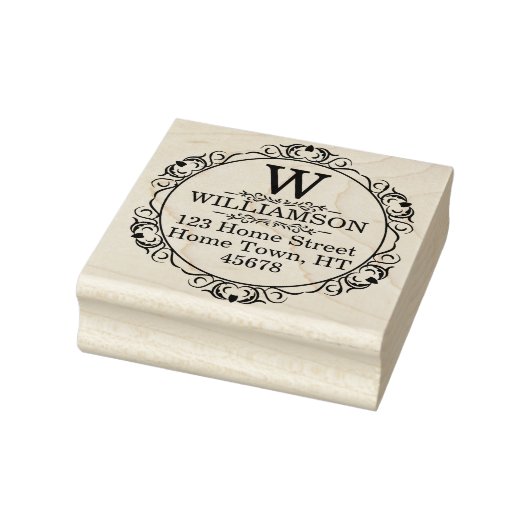 Traditionelles Monogramm Kreis Rücksendeadresse Gummistempel (Stempel)