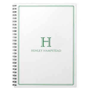 Traditionelles Monogramm & Name Waldgrüne Umrandun Notizblock