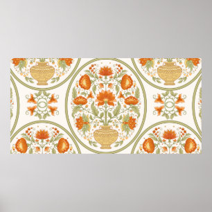 Traditionelles Motiv, Fantasie-Blume im Retro, Poster