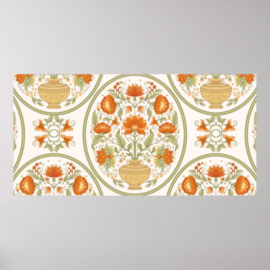 Traditionelles Motiv, Fantasie-Blume im Retro, Poster (Vorne)