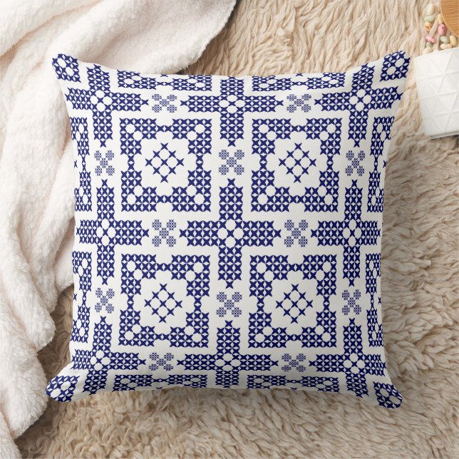 Traditionelles Motiv für Navy Blue & White Cross S Kissen (Decke)