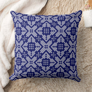 Traditionelles Motiv für Navy Blue & White Cross S Kissen