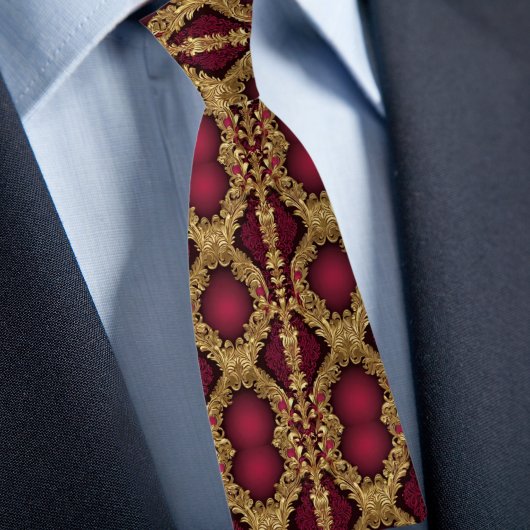 Traditionelles Muster Gold und Ruby Necktie Krawatte
