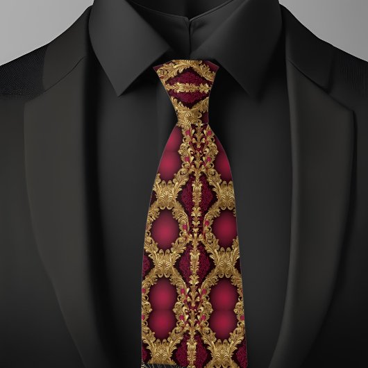 Traditionelles Muster Gold und Ruby Necktie Krawatte