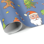 Traditionelles Muster Weihnachten | Blau Geschenkpapier (Rolleneckpunkt)