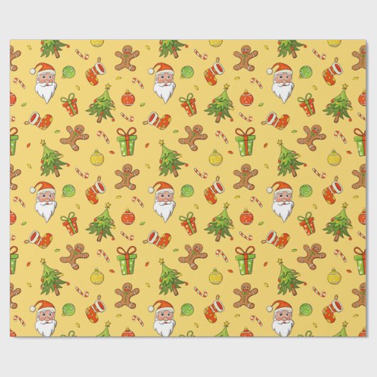 Traditionelles Muster Weihnachten | Gelb Geschenkpapier (Flach)