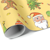 Traditionelles Muster Weihnachten | Gelb Geschenkpapier (Rolleneckpunkt)