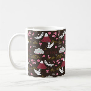 Traditionelles, nahtloses Doodmuster aus Japan mit Kaffeetasse