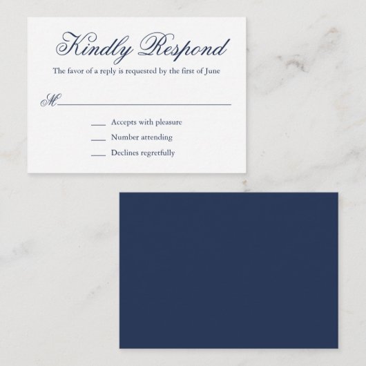 Traditionelles Navy-Formal-Mini-Hochzeit RSVP Mitteilungskarte (Vorne/Hinten)