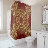 Traditionelles Ornament auf einem roten Hintergrun Duschvorhang (Beispiel)