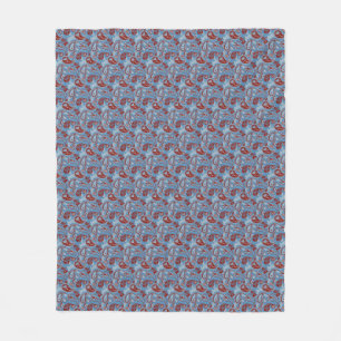 Traditionelles Paisley Linocut Red White Blue Fleecedecke