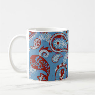 Traditionelles Paisley Linocut Red White Blue Kaffeetasse