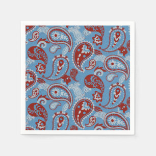 Traditionelles Paisley Linocut Red White Blue Serviette