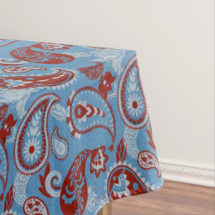 Traditionelles Paisley Linocut Red White Blue Tischdecke