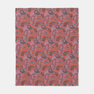 Traditionelles Paisley Linocut Vivid Orange Lila Fleecedecke