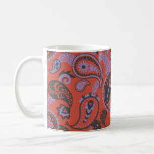 Traditionelles Paisley Linocut Vivid Orange Lila Kaffeetasse
