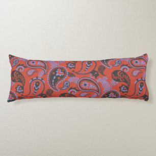 Traditionelles Paisley Linocut Vivid Orange Lila Seitenschläferkissen
