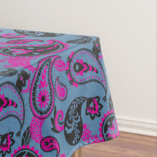 Traditionelles Paisley Linocut Vivid Pink Dusky Bl Tischdecke
