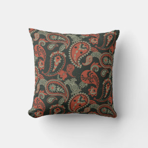 Traditionelles Paisley Linocut Warm Orange Mint Gr Kissen