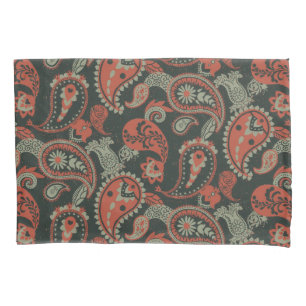 Traditionelles Paisley Linocut Warm Orange Mint Gr Kissenbezug