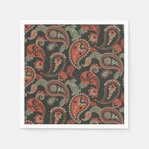 Traditionelles Paisley Linocut Warm Orange Mint Gr Serviette