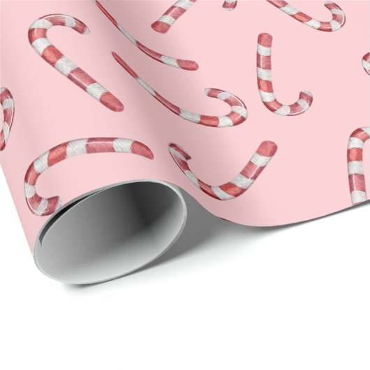 Traditionelles Pink Candy Cane Weihnachten Geschenkpapier (Rolleneckpunkt)