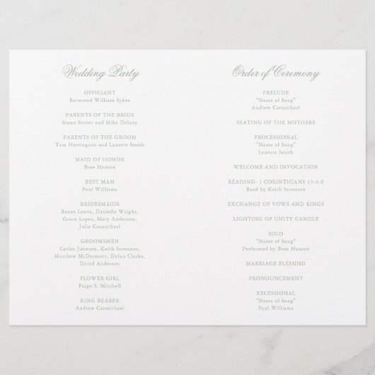 Traditionelles Programm für grüne Hochzeiten (Rückseite)