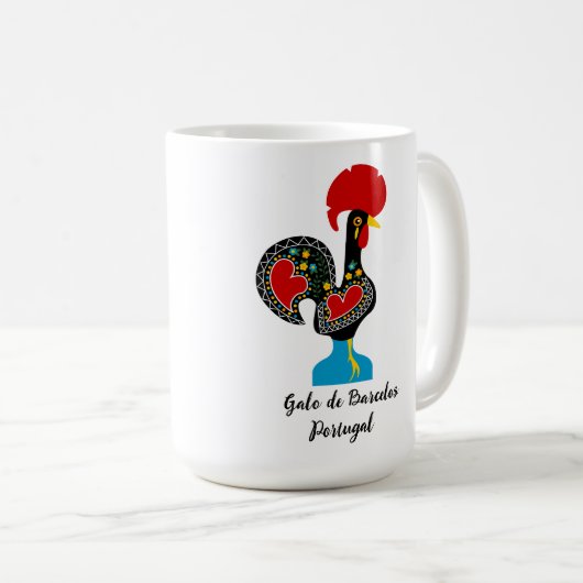 Traditionelles Raster von Barcelos in Schwarz Kaffeetasse (VorderseiteRechts)