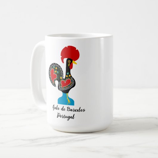 Traditionelles Raster von Barcelos in Schwarz Kaffeetasse (Vorderseite Links)