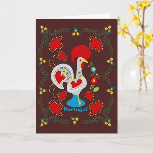 Traditionelles Raster von Barcelos in Weiß Karte (Gelbe Blume)