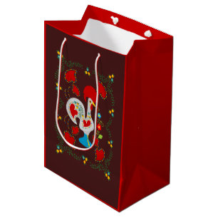 Traditionelles Raster von Barcelos in Weiß Mittlere Geschenktüte
