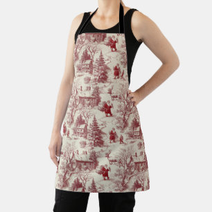 Traditionelles Rot auf Creme Toile De Jouy mit Wei Schürze