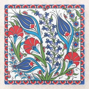 Traditionelles Rot-Blau-Blumenmuster Türkisches Os Glasuntersetzer