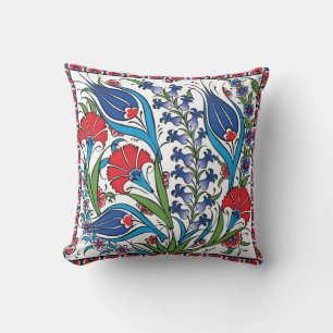 Traditionelles Rot Blau Florales Türkisches Osmani Kissen