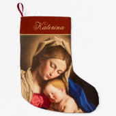 Traditionelles Rot & Gold Madonna und Kind Religiö Kleiner Weihnachtsstrumpf (Vorderseite)