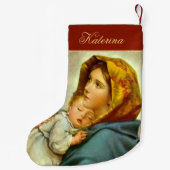 Traditionelles Rot & Gold Madonna und Kind Religiö Kleiner Weihnachtsstrumpf (Rückseite)