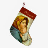 Traditionelles Rot & Gold Madonna und Kind Religiö Kleiner Weihnachtsstrumpf (Vorderansicht (hängend))