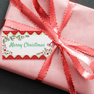 Traditionelles Rot Grün Chevron Frohe Weihnachten Geschenkanhänger