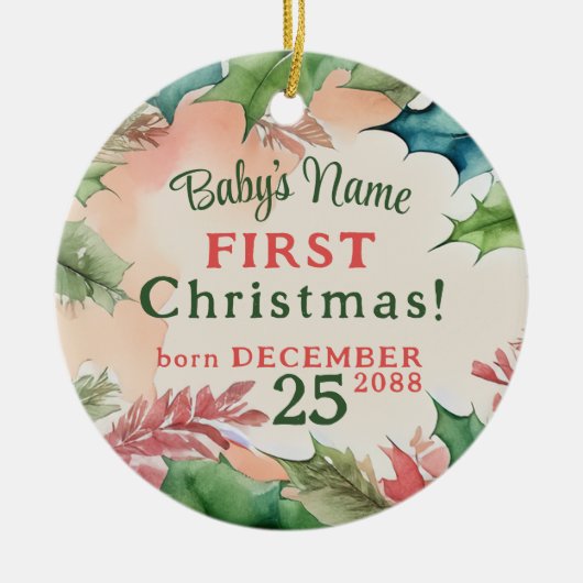 Traditionelles Rot-Grün-Weihnachtsfest-Foto Keramik Ornament (Vorne)