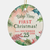 Traditionelles Rot-Grün-Weihnachtsfest-Foto Keramik Ornament (Links)